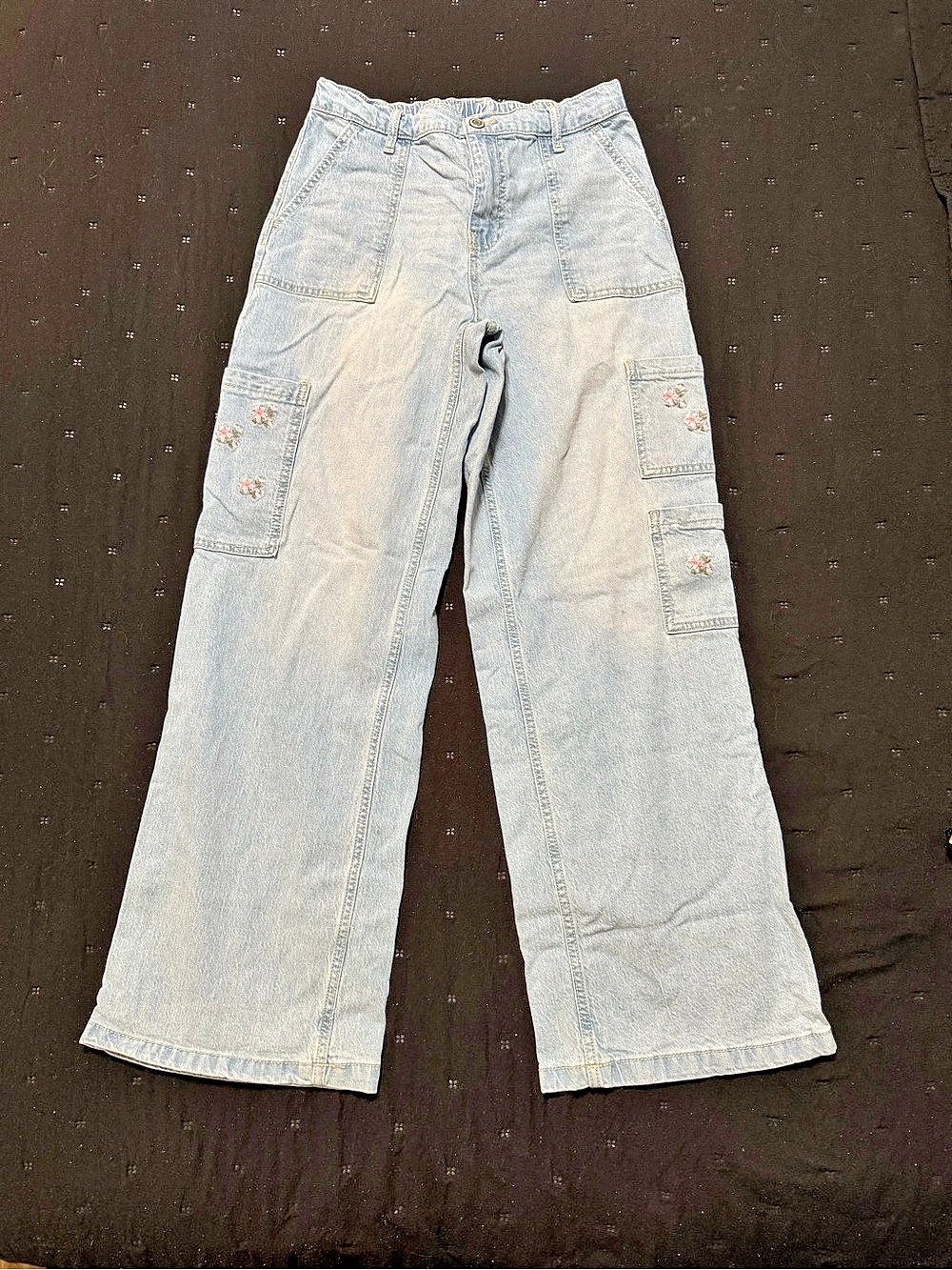 No Boundaries Wide Leg Embroidered Cargo Jeans